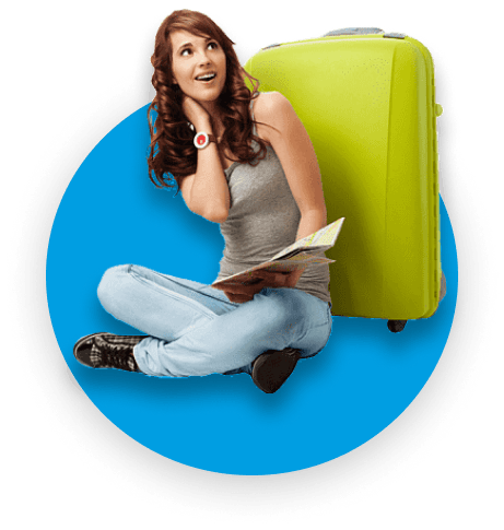 Woman with suitcase planning customized trip